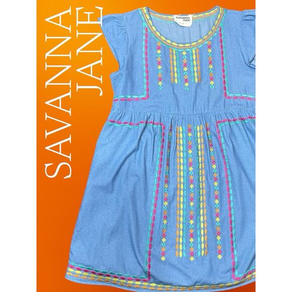 Savanna Jane Women’s Large Chambray Boho Dress Embroidered Geometric Y2K - Picture 1 of 9